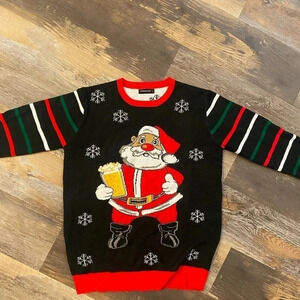 Santa with beer, ugly Christmas sweater, funny, office party size Large